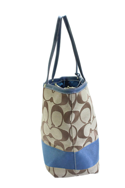 Coach Womens Embroidered Monogram Signature Stripe Tote Bag Khaki