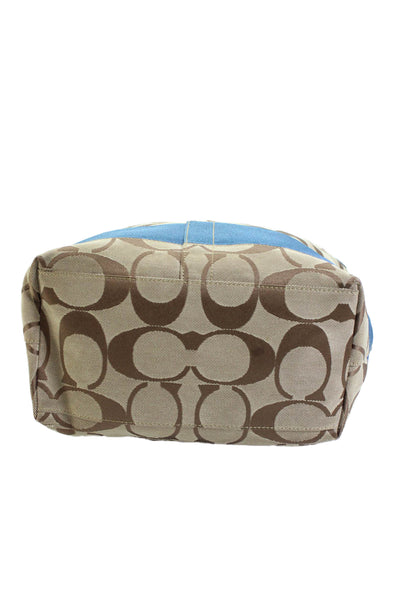 Coach Womens Embroidered Monogram Signature Stripe Tote Bag Khaki