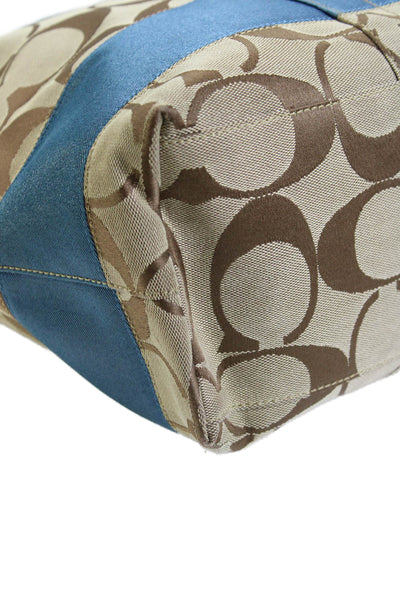 Coach Womens Embroidered Monogram Signature Stripe Tote Bag Khaki