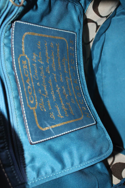 Coach Womens Embroidered Monogram Signature Stripe Tote Bag Khaki