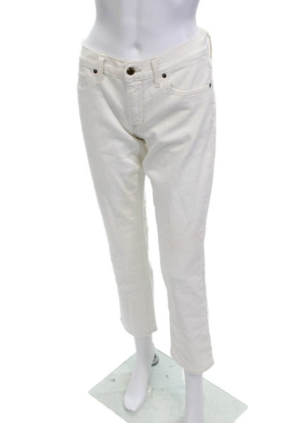 Anlo Womens White Cropped Ankle Jeans Mid Rise Button Fly 27in Inseam Size 28