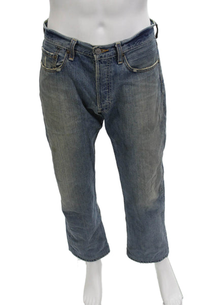Levis Mens Cropped Jeans Blue 100% Cotton Button 90s Size 31