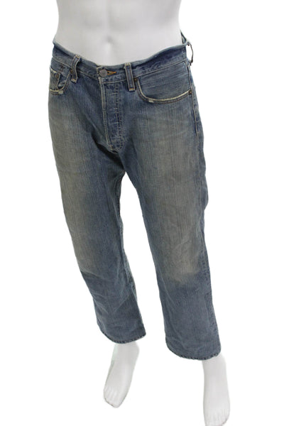 Levis Mens Cropped Jeans Blue 100% Cotton Button 90s Size 31