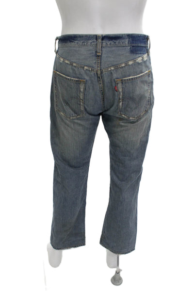 Levis Mens Cropped Jeans Blue 100% Cotton Button 90s Size 31