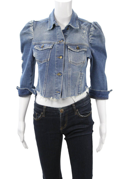 Retrofete Womens Jacket Blue Collared Button 3/4 Sleeve Solid 90s Size XS
