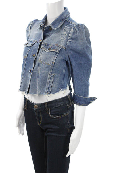 Retrofete Womens Jacket Blue Collared Button 3/4 Sleeve Solid 90s Size XS