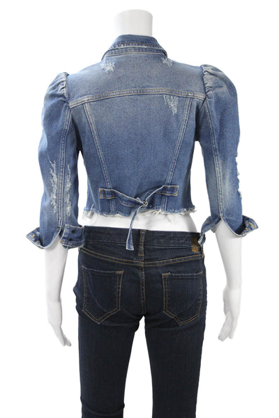 Retrofete Womens Jacket Blue Collared Button 3/4 Sleeve Solid 90s Size XS