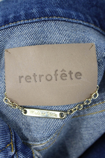 Retrofete Womens Jacket Blue Collared Button 3/4 Sleeve Solid 90s Size XS