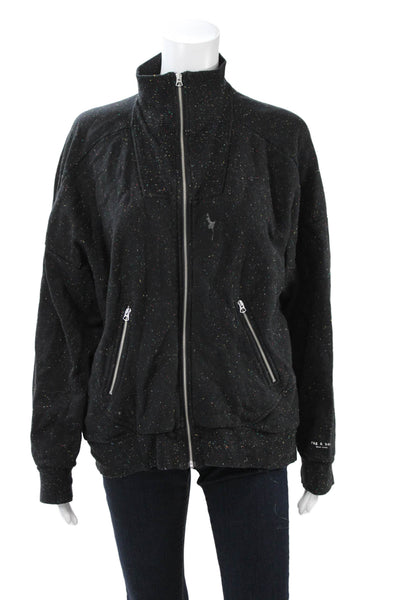Rag & Bone Womens Black Bomber Jacket Zip Cotton High Neck Size L