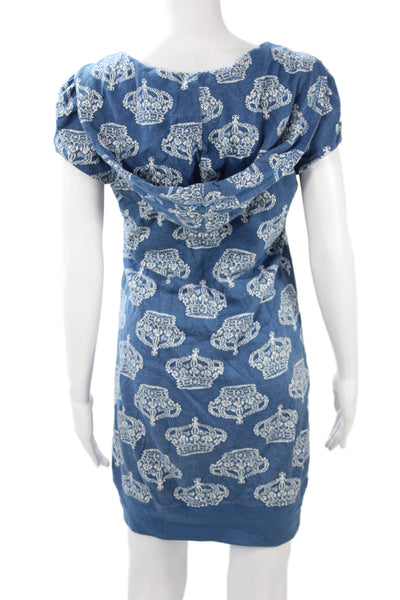 Juicy Couture Womens Sweater Dress Blue Graphic Cotton Short Sleeve Mini Size S