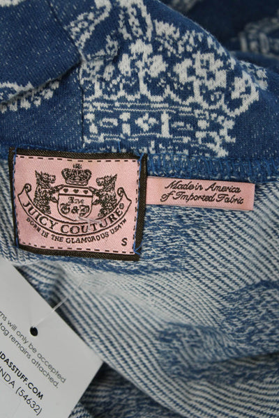 Juicy Couture Womens Sweater Dress Blue Graphic Cotton Short Sleeve Mini Size S