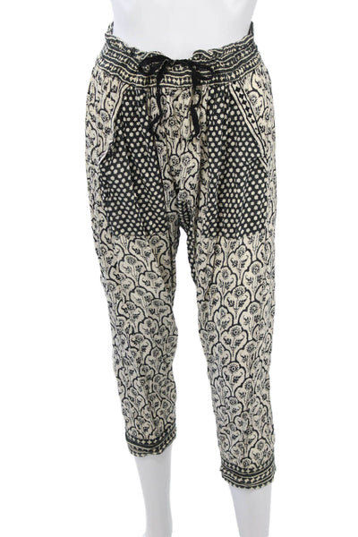 Isabel Marant Etoile Women Cropped Capri Pants Beige Drawstring Cotton Size 36