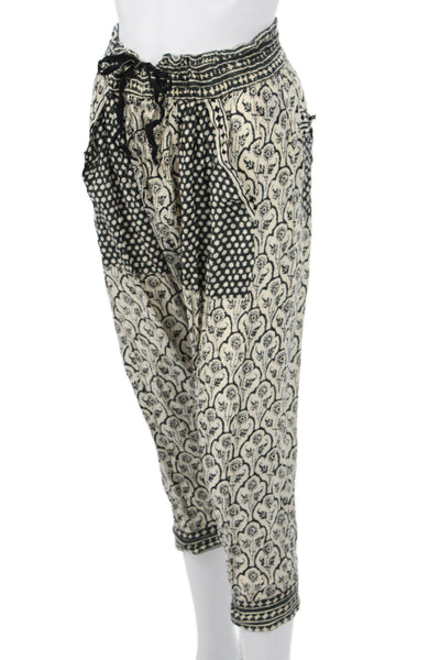 Isabel Marant Etoile Women Cropped Capri Pants Beige Drawstring Cotton Size 36