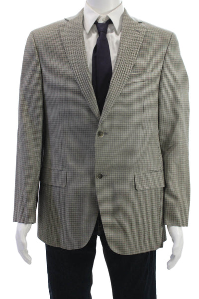 Saks Fifth Avenue Mens Gray Check Collared Wool Silk Blend Sport Coat Size 40