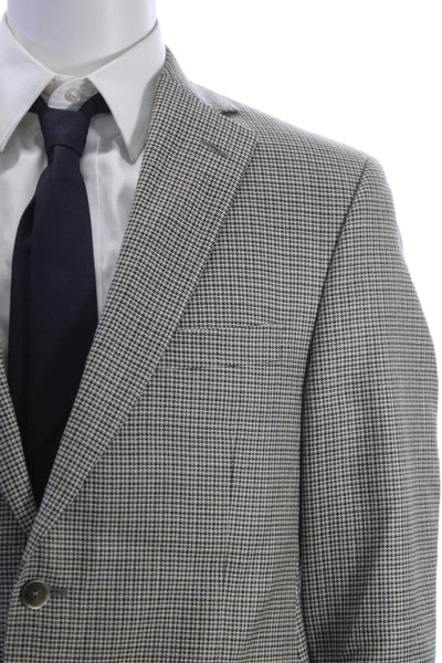 Saks Fifth Avenue Mens Gray Check Collared Wool Silk Blend Sport Coat Size 40