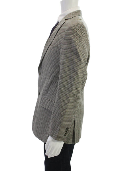 Saks Fifth Avenue Mens Gray Check Collared Wool Silk Blend Sport Coat Size 40