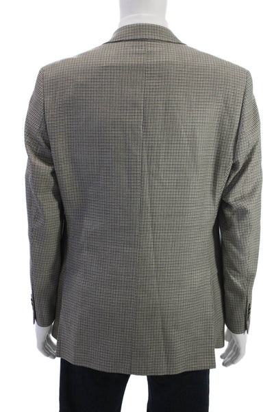 Saks Fifth Avenue Mens Gray Check Collared Wool Silk Blend Sport Coat Size 40
