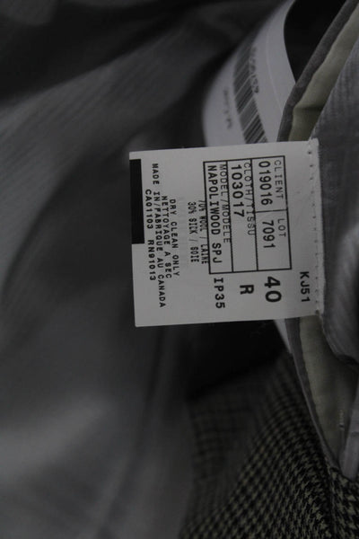 Saks Fifth Avenue Mens Gray Check Collared Wool Silk Blend Sport Coat Size 40