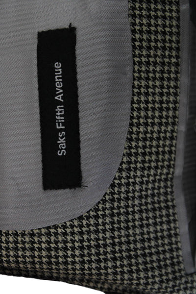 Saks Fifth Avenue Mens Gray Check Collared Wool Silk Blend Sport Coat Size 40