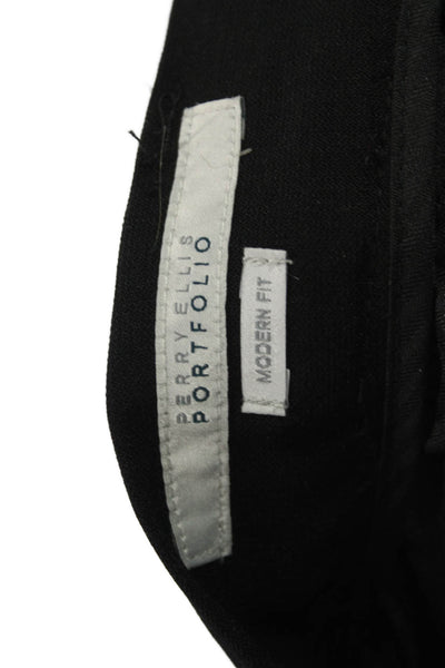 Perry Ellis Mens Dress Pants Black Button 98% Polyester 2% Elastane Size 32