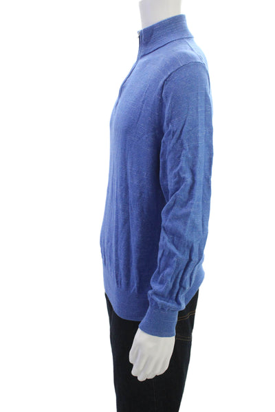 J Crew Mens Pullover Mock Neck Zip Cotton Blue Long Sleeve Size L