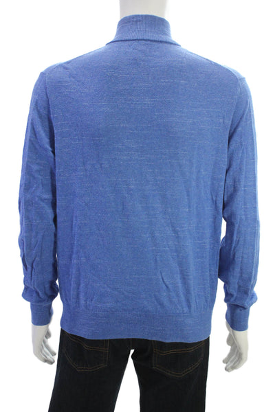 J Crew Mens Pullover Mock Neck Zip Cotton Blue Long Sleeve Size L