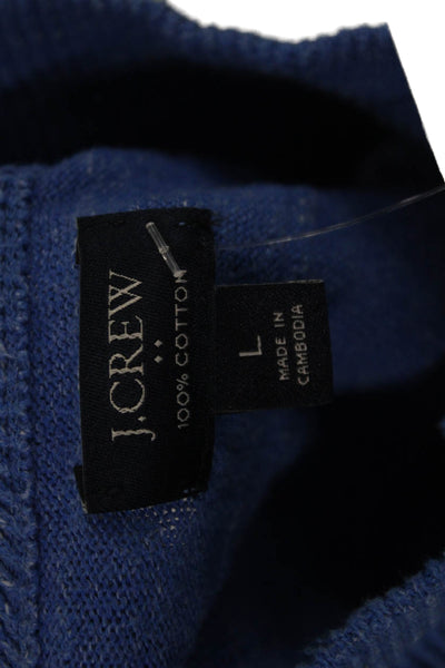 J Crew Mens Pullover Mock Neck Zip Cotton Blue Long Sleeve Size L