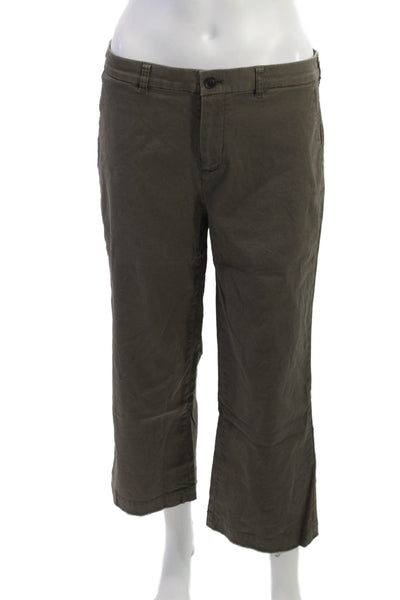 ATM Women Cropped Chino Khaki Pants Brown Button Cotton Spandex Size 6