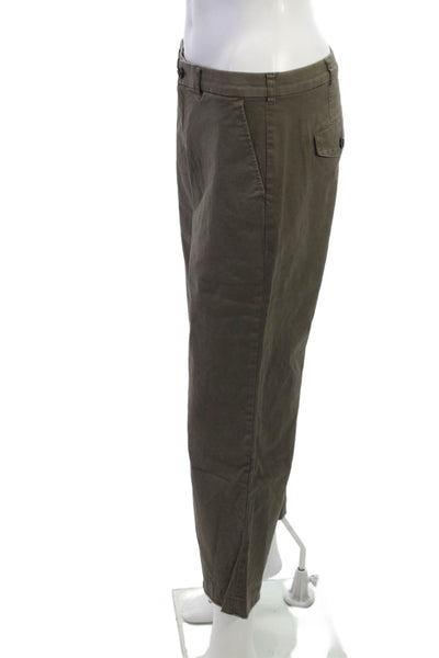 ATM Women Cropped Chino Khaki Pants Brown Button Cotton Spandex Size 6