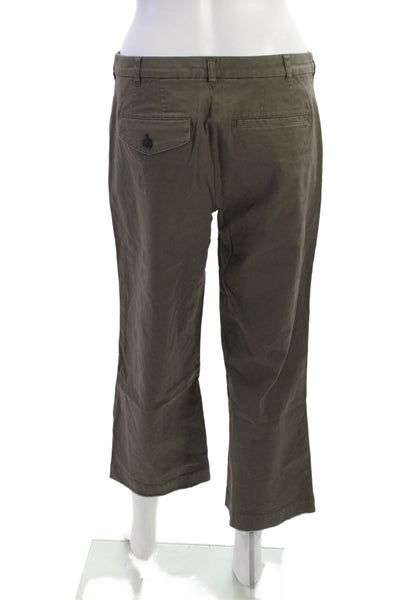 ATM Women Cropped Chino Khaki Pants Brown Button Cotton Spandex Size 6