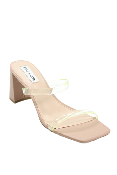 Steve Madden Womens Strappy Slide On Sandal Heels Clear Beige Size 8.5 Medium