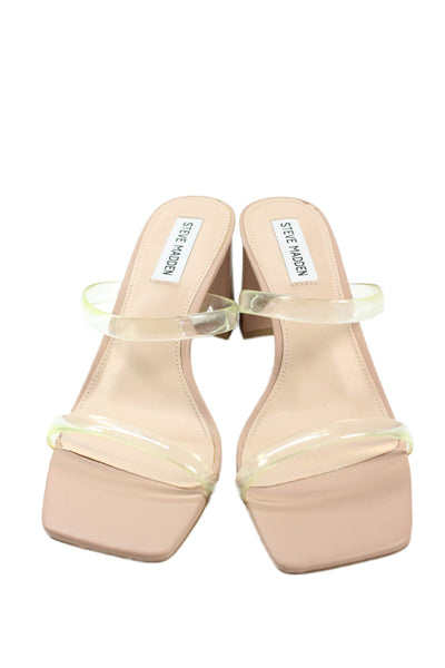 Steve Madden Womens Strappy Slide On Sandal Heels Clear Beige Size 8.5 Medium