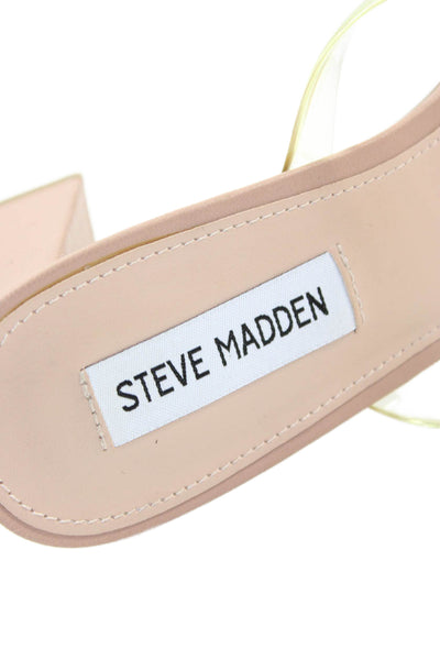 Steve Madden Womens Strappy Slide On Sandal Heels Clear Beige Size 8.5 Medium