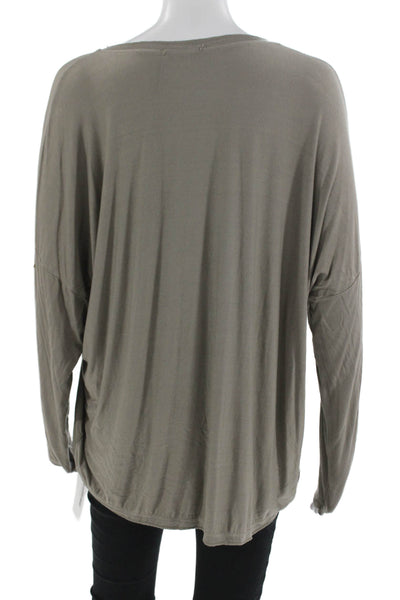 Natacha Women Solid Gray Silk V Neck Long Sleeve Basic Blouse Size S