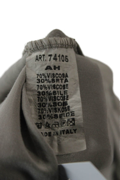 Natacha Women Solid Gray Silk V Neck Long Sleeve Basic Blouse Size S