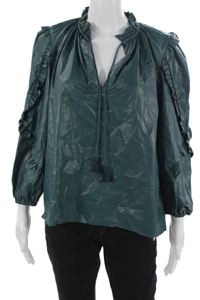 Karlie Womens Bohemian Green Blouse 3/4 Sleeve Drawstring Size M