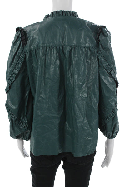 Karlie Womens Bohemian Green Blouse 3/4 Sleeve Drawstring Size M