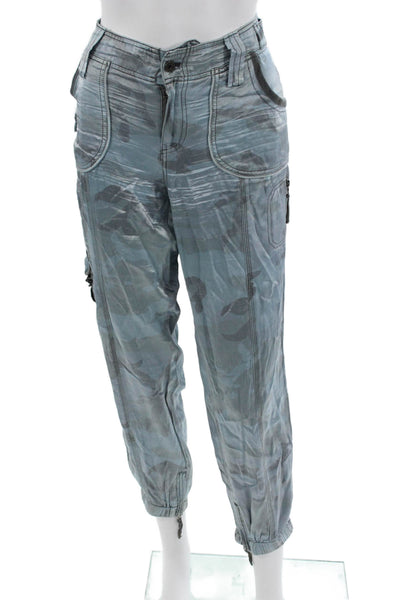 Marrakech Women Cargo Jogger Pants Gray Camo Viscose Rayon Button Size 27