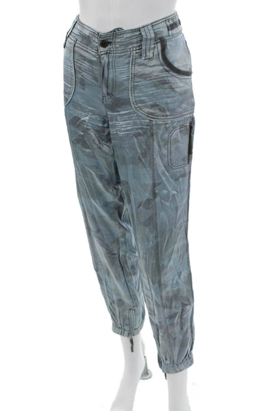Marrakech Women Cargo Jogger Pants Gray Camo Viscose Rayon Button Size 27