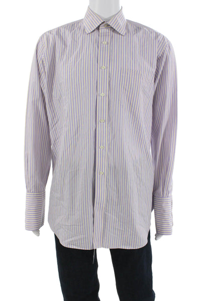 Paul Fredrick Mens Point Collar Striped Purple Dress Shirt Size 16