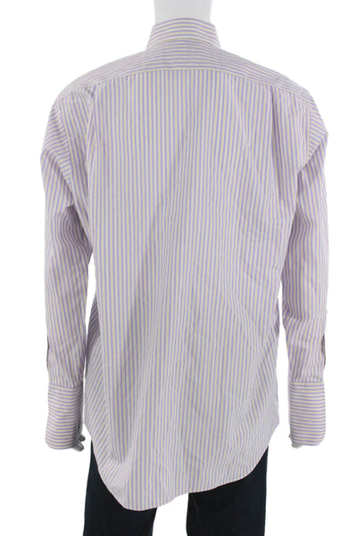 Paul Fredrick Mens Point Collar Striped Purple Dress Shirt Size 16