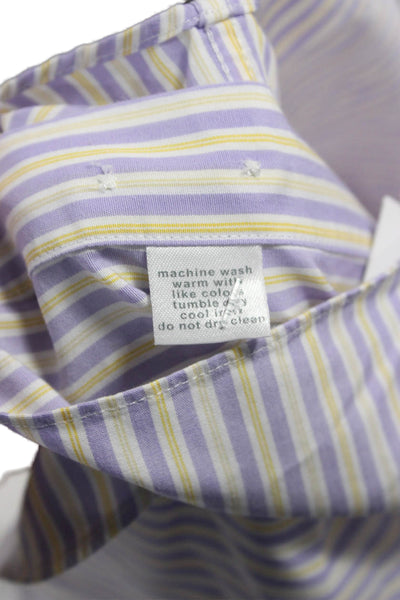 Paul Fredrick Mens Point Collar Striped Purple Dress Shirt Size 16