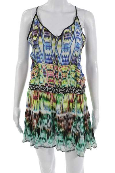 Milly Women Slip Dress Black V-Neck Aztec Viscose Sleeveless Size 4