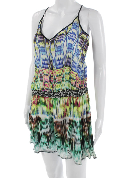 Milly Women Slip Dress Black V-Neck Aztec Viscose Sleeveless Size 4