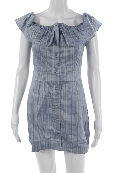 Intermix Women Mini Shirt Dress Light Blue Striped Button Size S