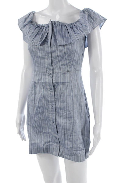 Intermix Women Mini Shirt Dress Light Blue Striped Button Size S