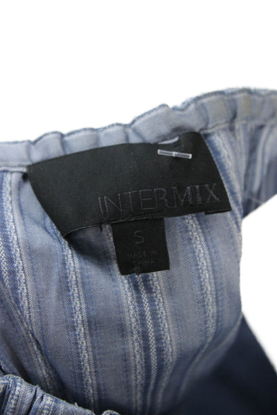 Intermix Women Mini Shirt Dress Light Blue Striped Button Size S