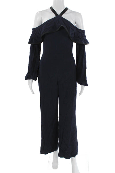 Alexis Women Halter Jumpsuit Dark Blue Sleeveless Solid Viscose Size XS