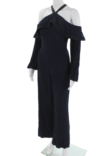 Alexis Women Halter Jumpsuit Dark Blue Sleeveless Solid Viscose Size XS