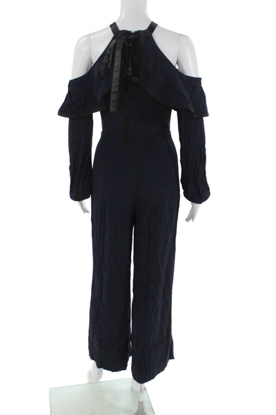 Alexis Women Halter Jumpsuit Dark Blue Sleeveless Solid Viscose Size XS